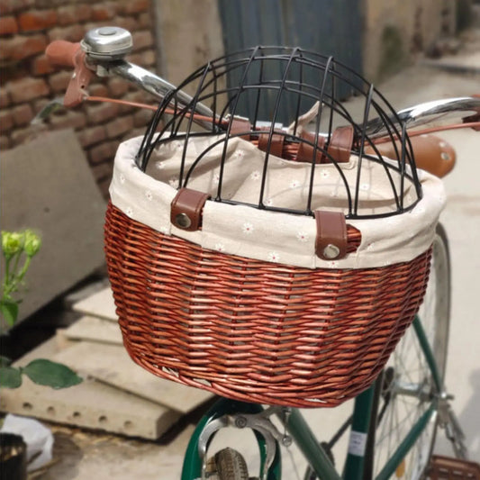 PawRide | Front-Mounted Wicker Dog Bike Basket – Safe, Stylish & Weatherproof