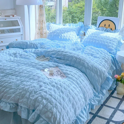 ELENA – Romantic Ruffled Bedding Set | Elegant Seersucker Duvet Cover Set