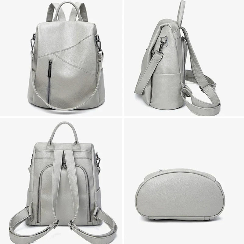 Morino Women’s Leather Backpack – Patchwork Anti-Theft Travel Bag | Genuine Cowhide 31x32x15cm