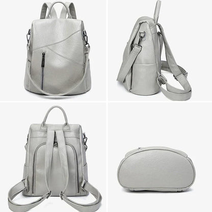 Morino Women’s Leather Backpack – Patchwork Anti-Theft Travel Bag | Genuine Cowhide 31x32x15cm