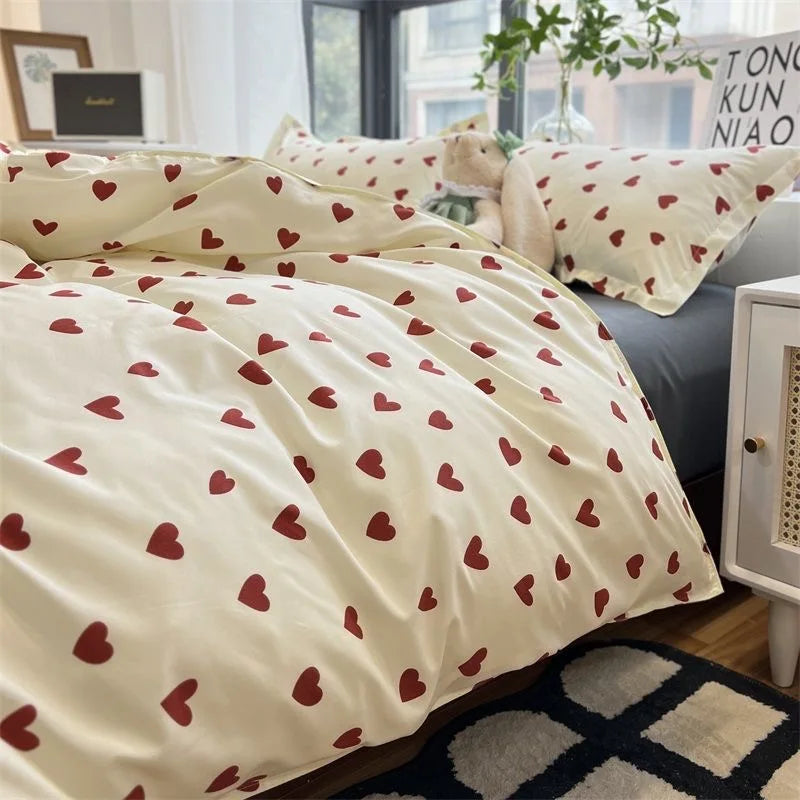 CozyLove | Twin, Full & Queen Duvet Cover Set – Soft Korean-Style Bedding with Heart Design
