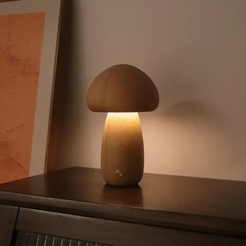 MushLume | Wooden Mushroom Night Light with Touch Control