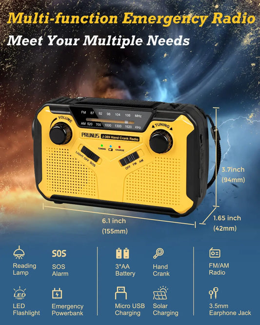 SafeSignal – Portable Emergency Radio with Flashlight & Power Bank | Solar, Crank & USB Charging