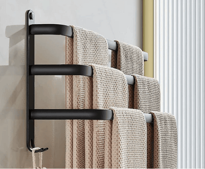 FlexRack Wall-Mounted Bathroom Storage Shelf with Towel Holder – Space-Saving Aluminium Rack