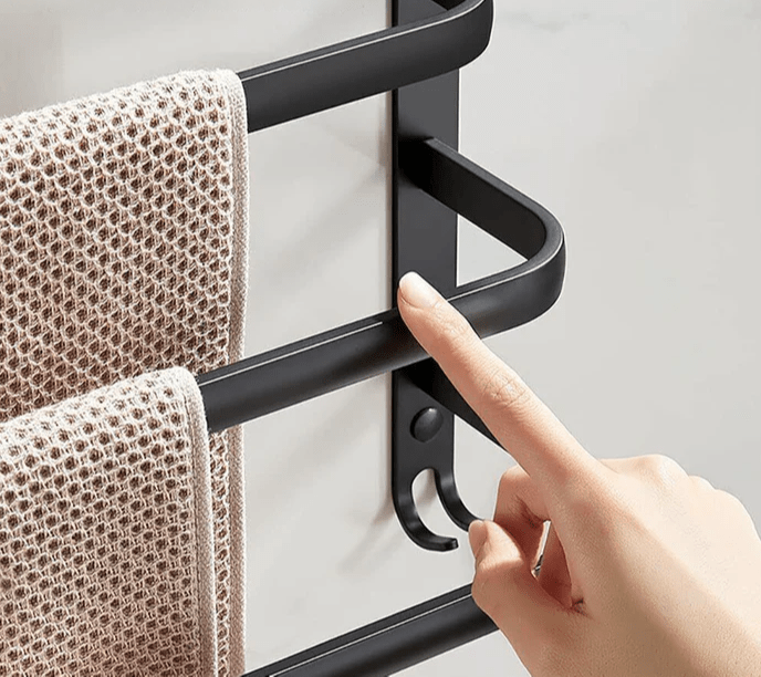 FlexRack Wall-Mounted Bathroom Storage Shelf with Towel Holder – Space-Saving Aluminium Rack