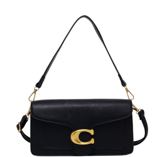 Luxury Stylish Vegan Leather Handbag – Gold & Brown Detail | Elegant Everyday Shoulder Bag