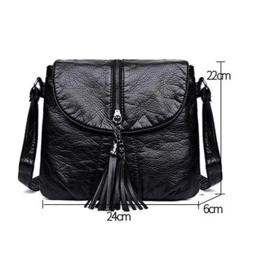 Luna Elegant Genuine Leather Shoulder Bag – Stylish Women's Crossbody Handbag with Tassel Detail