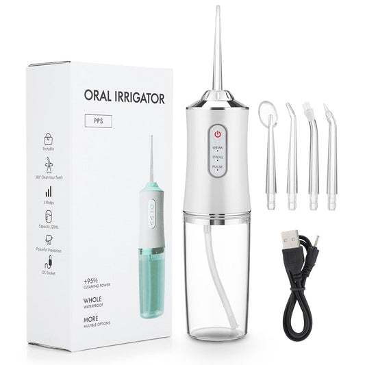 Portable Dental Water Flosser – Rechargeable, Adjustable Pressure, 5 Jet Tips