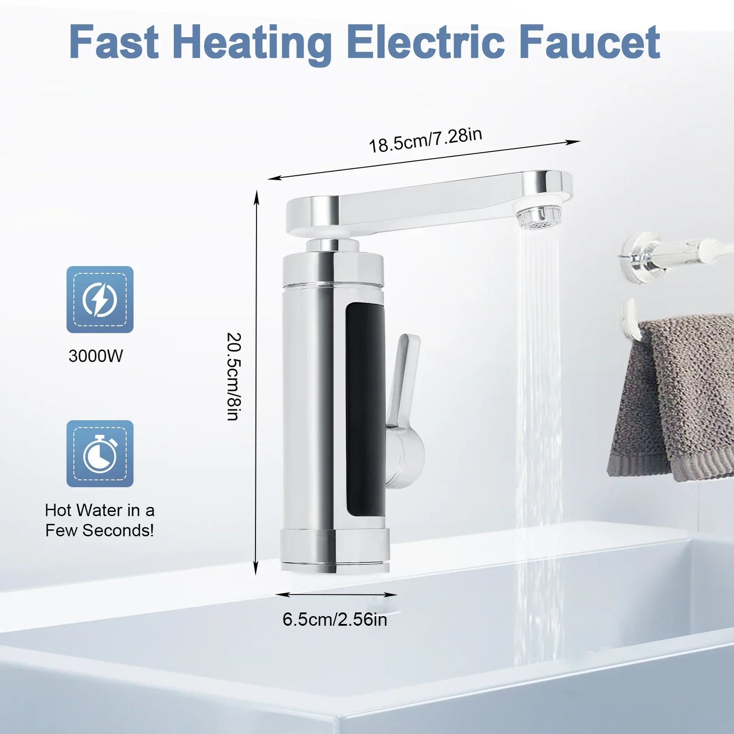 ThermoFlow 3000W Instant Heating Kitchen Tap with 360° Rotating Spout – Stainless Steel & Energy Efficient