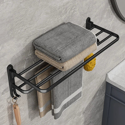 EasyFold Black Wall-Mounted Folding Towel Rack – Space-Saving & Stylish Bathroom Storage