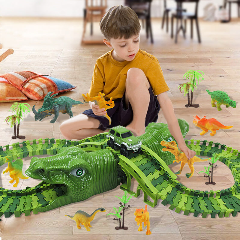 DinoTrack Dinosaur Toy Set – 360° Adventure Track with Lights & Sounds