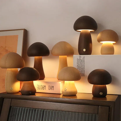 MushLume | Wooden Mushroom Night Light with Touch Control