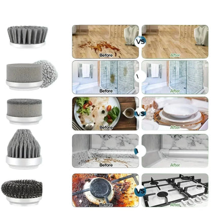 Electric Scrubber – Cordless Spin Scrubber with 6 Replaceable Brush Heads, Powerful Cleaning Tool