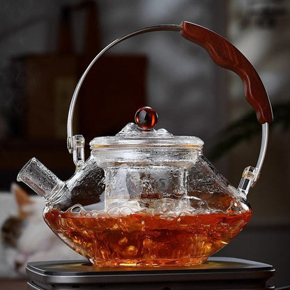 Thesora – Premium Glass Brew Teapot with Removable Infuser & Wooden Handle (750ml)
