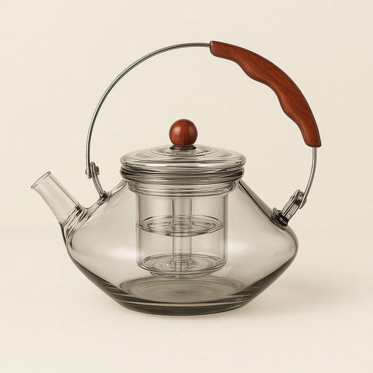 Thesora – Premium Glass Brew Teapot with Removable Infuser & Wooden Handle (750ml)