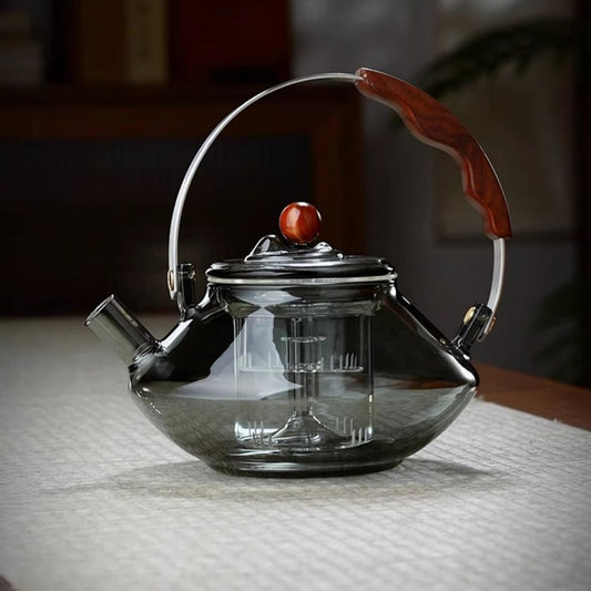 Thesora – Premium Glass Brew Teapot with Removable Infuser & Wooden Handle (750ml)