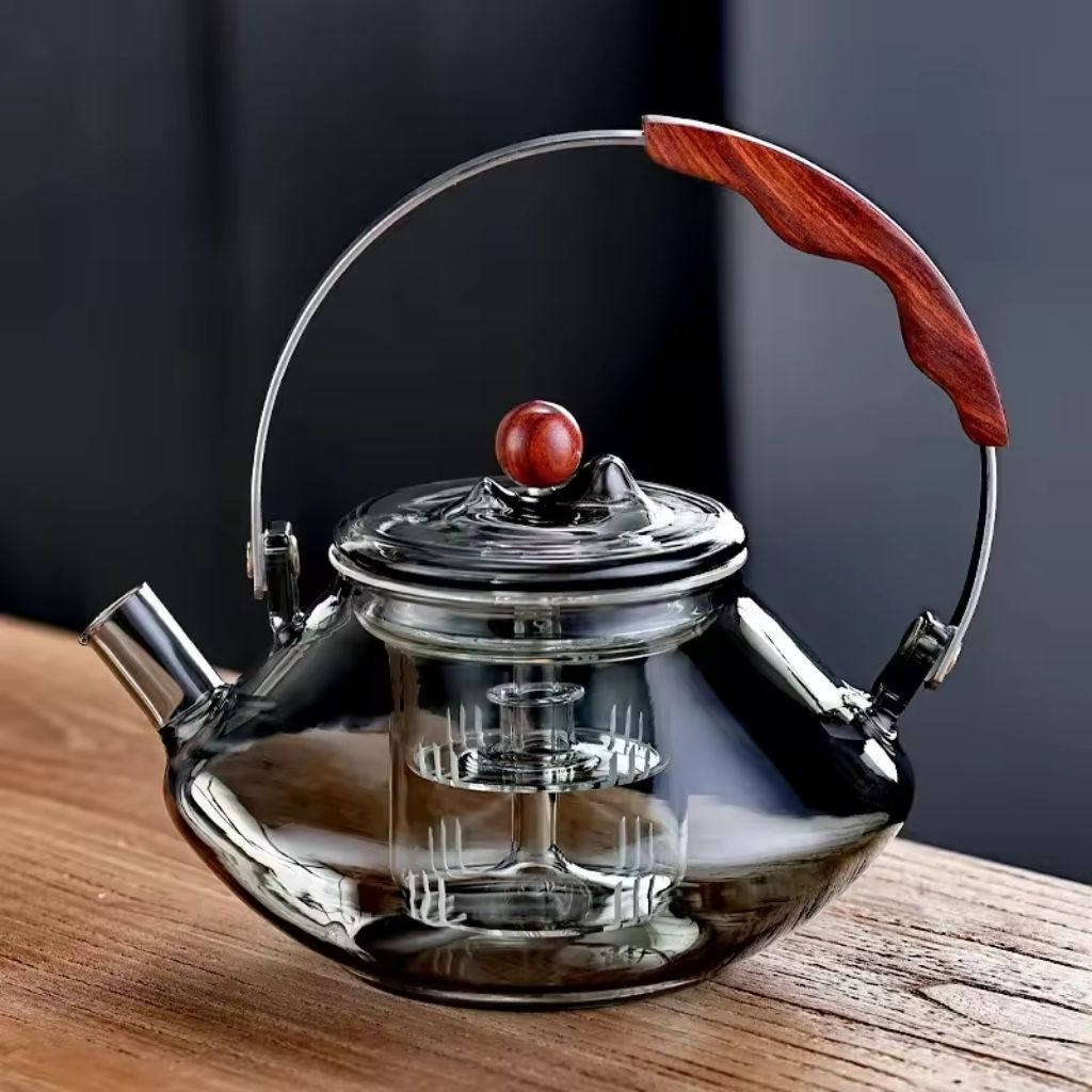 Thesora – Premium Glass Brew Teapot with Removable Infuser & Wooden Handle (750ml)
