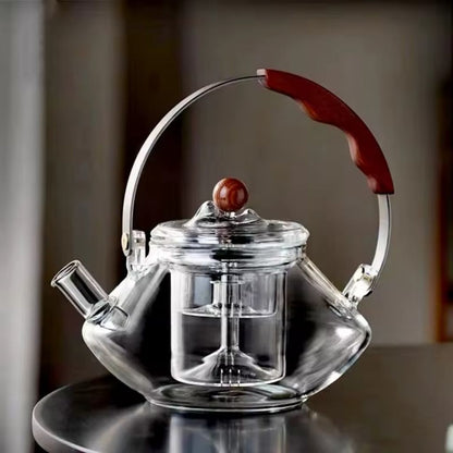 Thesora – Premium Glass Brew Teapot with Removable Infuser & Wooden Handle (750ml)