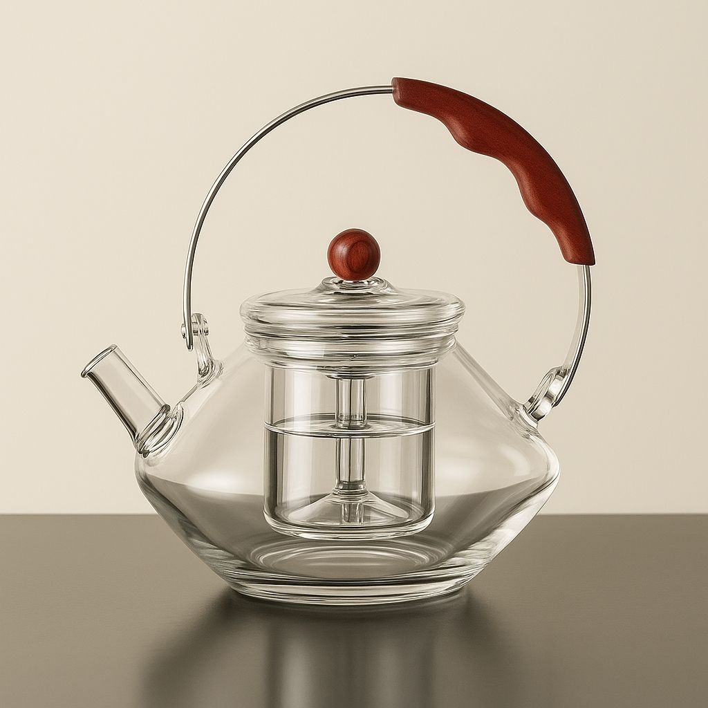 Thesora – Premium Glass Brew Teapot with Removable Infuser & Wooden Handle (750ml)