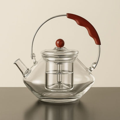 Thesora – Premium Glass Brew Teapot with Removable Infuser & Wooden Handle (750ml)