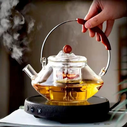 Thesora – Premium Glass Brew Teapot with Removable Infuser & Wooden Handle (750ml)