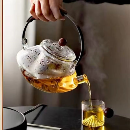 Thesora – Premium Glass Brew Teapot with Removable Infuser & Wooden Handle (750ml)