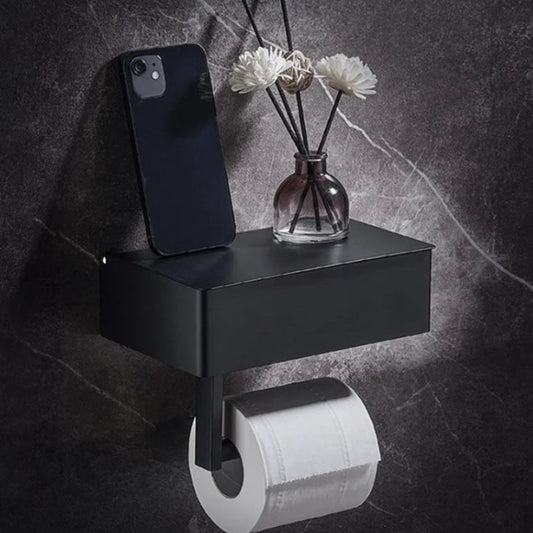ElegantEssentials Toilet Roll Holder – Stylish Wall-Mounted Bathroom Storage with Shelf and Drawer