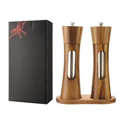 SpiceCraft Manual Salt and Pepper Mill Set – Wooden Design with Acrylic Window Adjustable Grind Levels