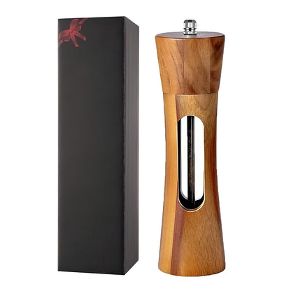 SpiceCraft Manual Salt and Pepper Mill Set – Wooden Design with Acrylic Window Adjustable Grind Levels