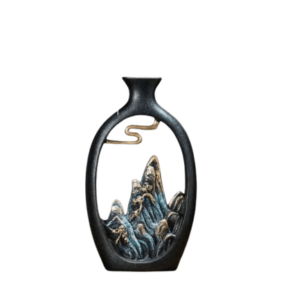 TranquilPeak – Artistic Ceramic Mountain Landscape Vase | Elegant Black Interior Decor
