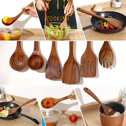 Elegant Eco-Friendly Teak Utensil Collection for Every Chef - Non-Scratch & Easy to Clean