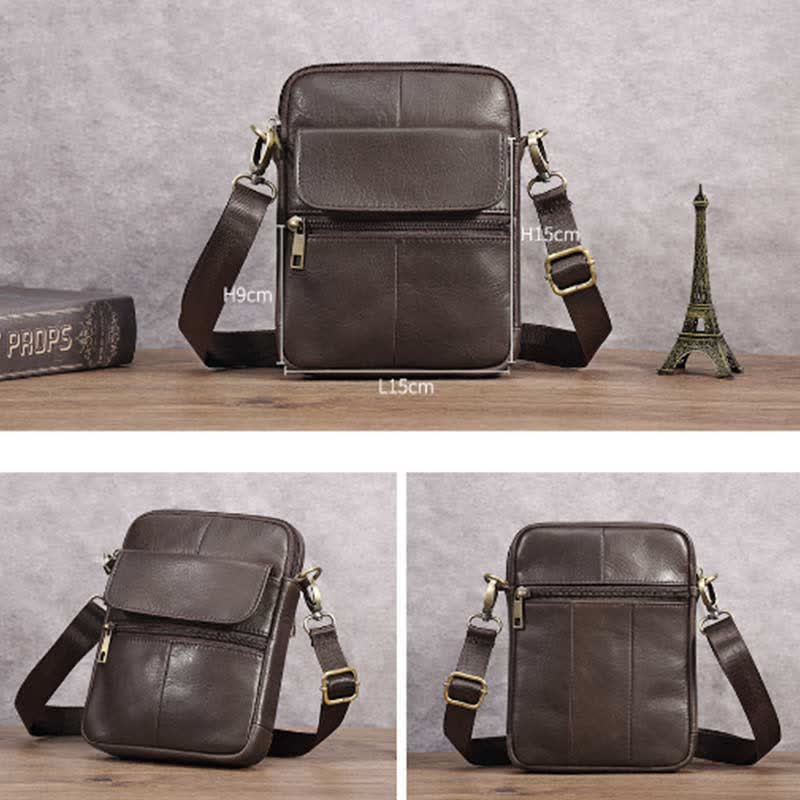 Men’s Small Genuine Leather Shoulder Bag – Compact Crossbody with Adjustable Strap