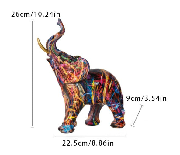 Abstract Elephant Statue – Colourful African Design with Raised Trunk for Good Luck