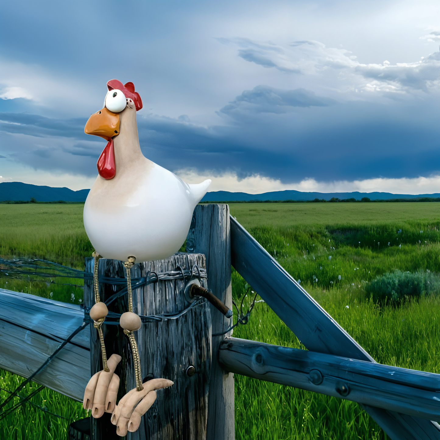 Whimsy Big-Eyed Rooster Garden Statue – Weatherproof Resin Chicken Ornament