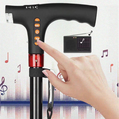 Smart Walking Stick for Seniors with LED Light, Radio & Emergency Alarm – Adjustable & Lightweight