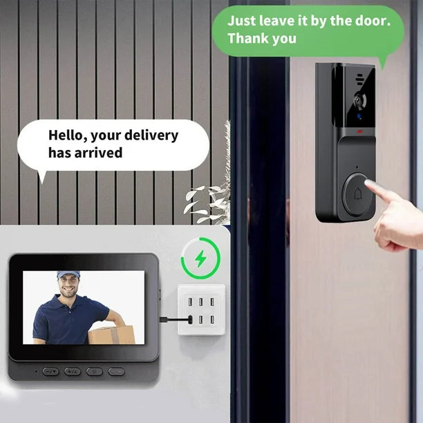 Wireless HD Doorbell Camera 4.3" IPS Display with Rechargeable Battery – Easy Installation