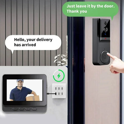 Wireless HD Doorbell Camera 4.3" IPS Display with Rechargeable Battery – Easy Installation