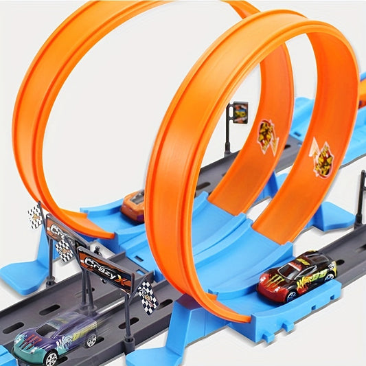Race Track Set for Kids with 2 Cars – 360° Rotating Track & Creative Building Toy