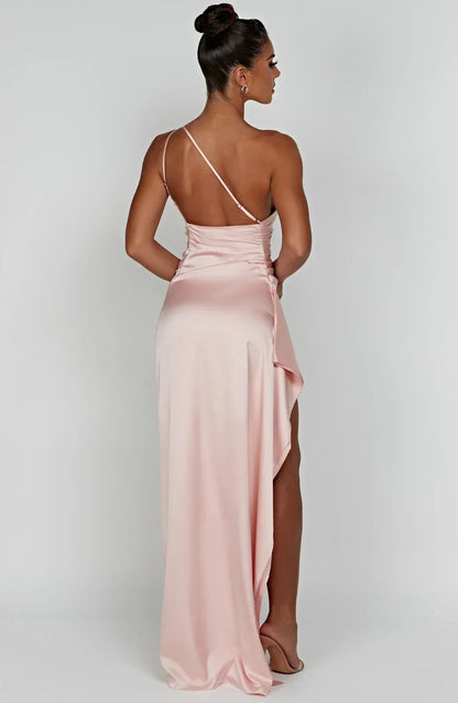 Eliana – Off-Shoulder Pleated Satin Dress