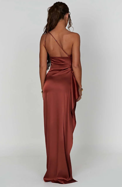 Eliana – Off-Shoulder Pleated Satin Dress