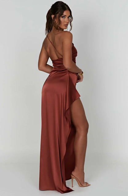 Eliana – Off-Shoulder Pleated Satin Dress