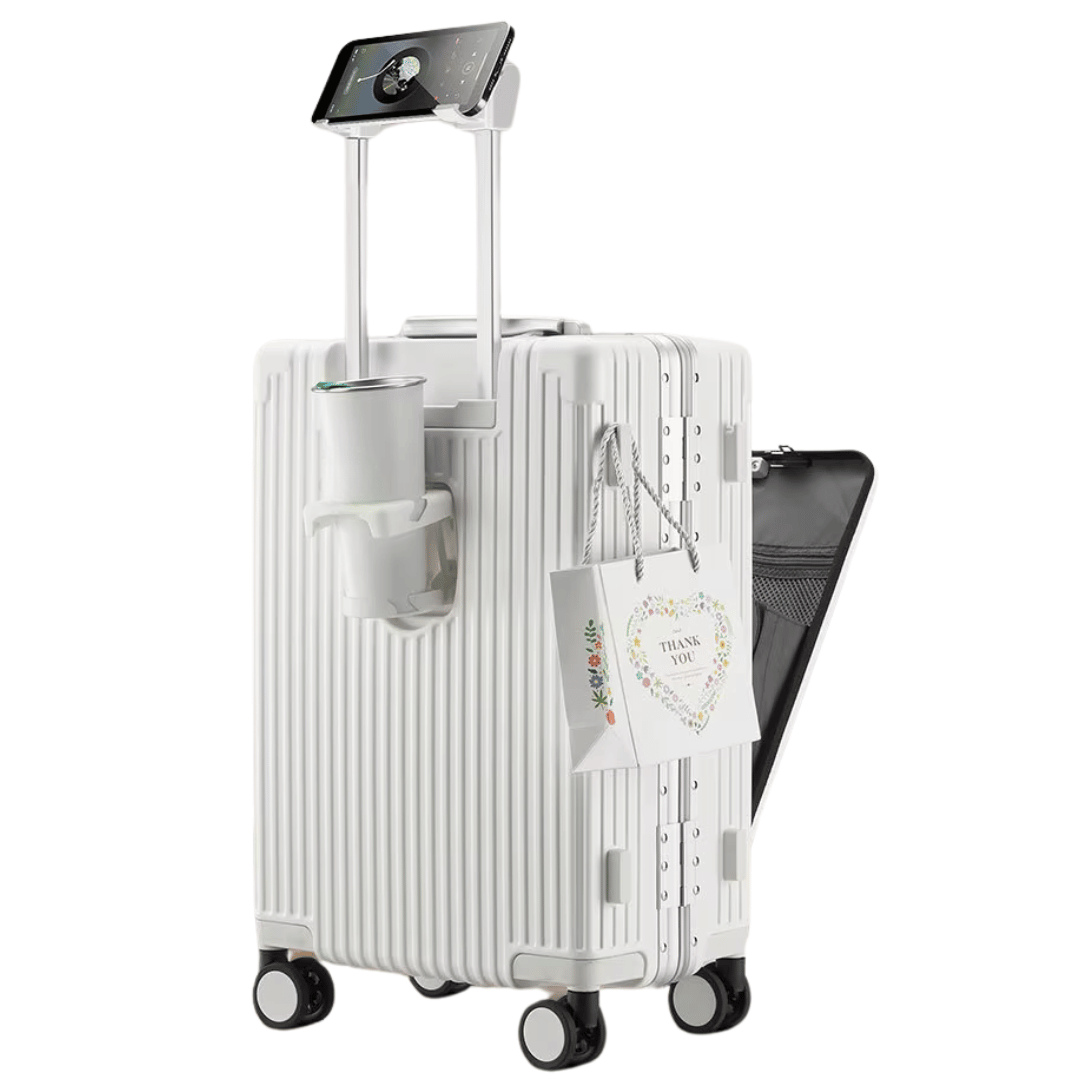 Manhattan Pro – Hard Shell Carry-On Suitcase with Aluminium Frame, Laptop Compartment & USB Ports