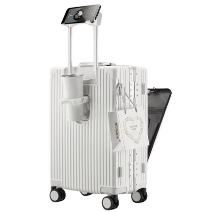 Manhattan Pro – Hard Shell Carry-On Suitcase with Aluminium Frame, Laptop Compartment & USB Ports