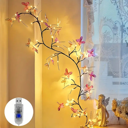 Flexible LED Willow Branch Night Light with Butterfly Decorations – USB Fairy Light Tree