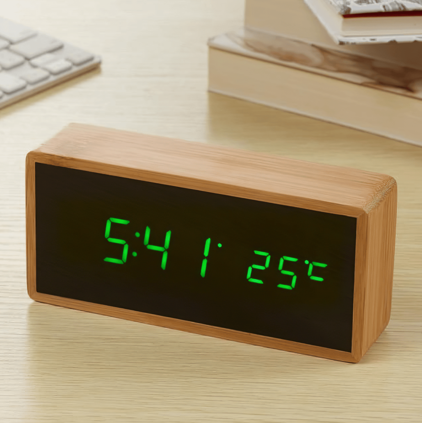 Bamboo LED Digital Alarm Clock – Modern Eco-Friendly Wooden Clock with Temperature Display