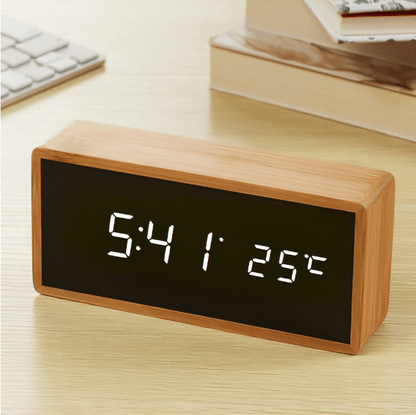 Bamboo LED Digital Alarm Clock – Modern Eco-Friendly Wooden Clock with Temperature Display