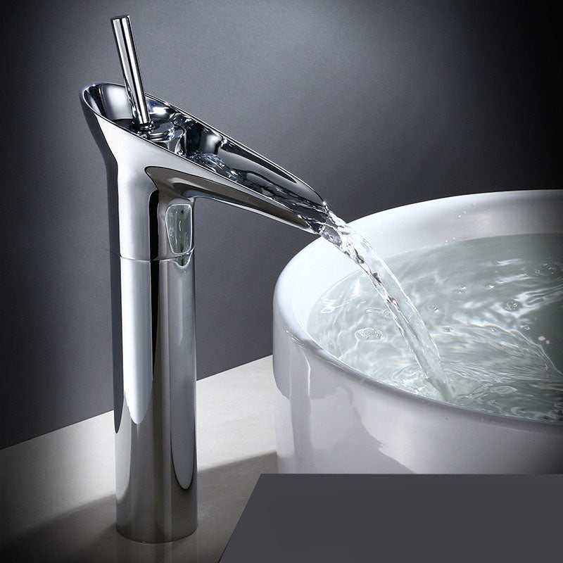 Antique Brass Waterfall Basin Tap – Vintage Bathroom Mixer Faucet with Hot & Cold Control