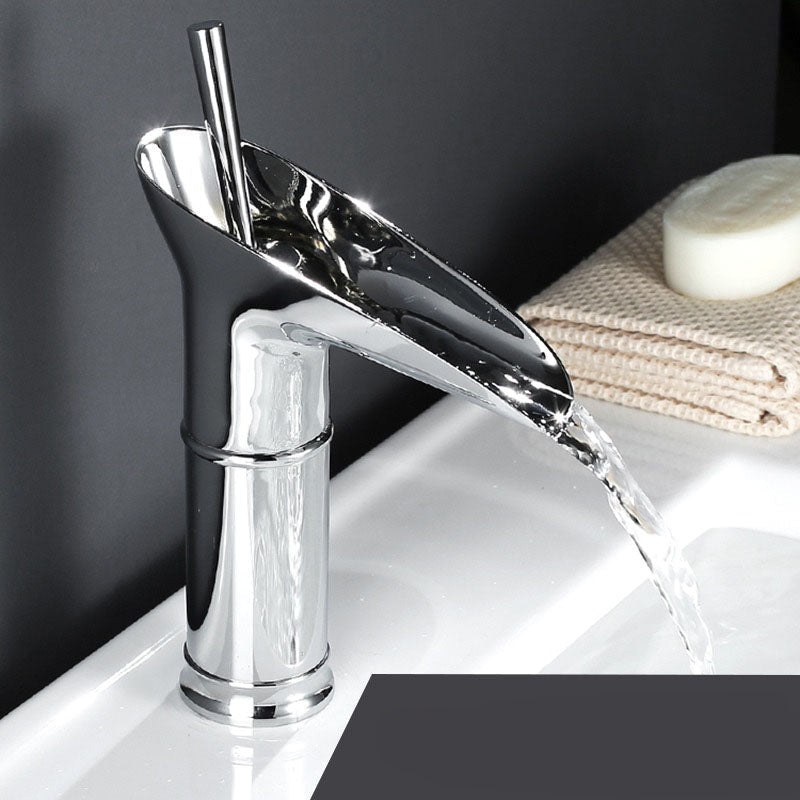 Antique Brass Waterfall Basin Tap – Vintage Bathroom Mixer Faucet with Hot & Cold Control