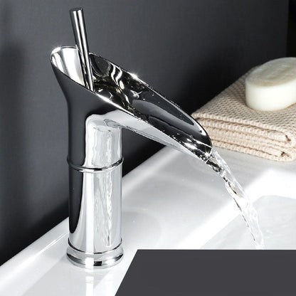 Antique Brass Waterfall Basin Tap – Vintage Bathroom Mixer Faucet with Hot & Cold Control