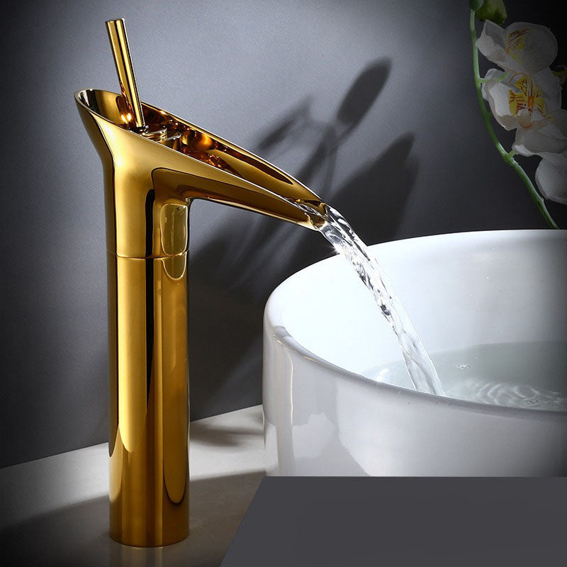 Antique Brass Waterfall Basin Tap – Vintage Bathroom Mixer Faucet with Hot & Cold Control